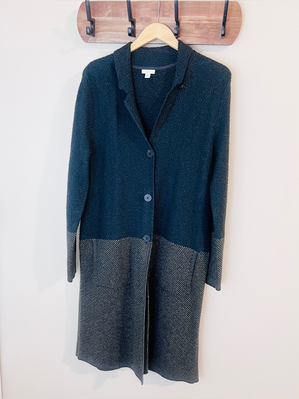 J Jill Navy & Grey Color Blocked Knit Cardigan  Sweater Size Medium